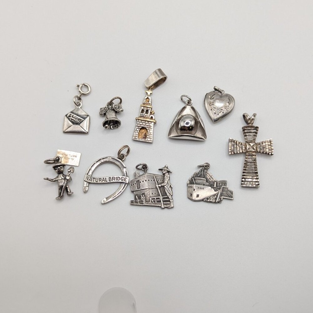 10 Sterling Necklace Charms, LOT